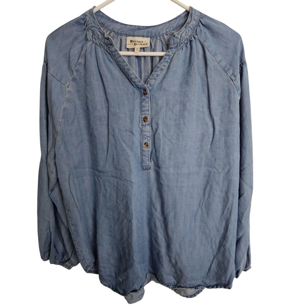 Anthropologie Hester & Orchard Womens Chambray Tunic Top Size M Lagenlook Boho